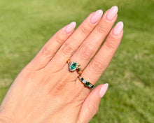 Load image into Gallery viewer, Estate Bezel Set Emerald And Diamond Ring On Hand with Emerald and Diamond Ring.

