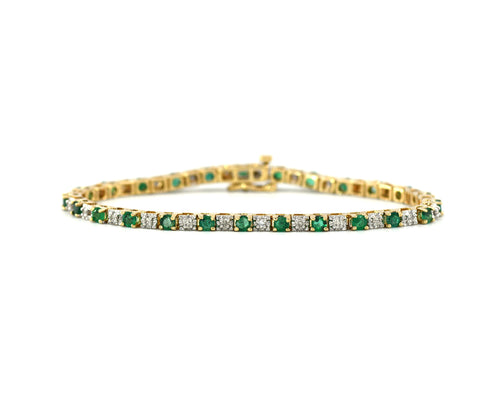 Estate Diamond And Emerald Line Bracelet