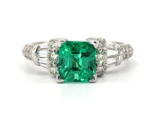Load image into Gallery viewer, Estate Square-Shaped Step Cut Emerald And Diamond Ring
