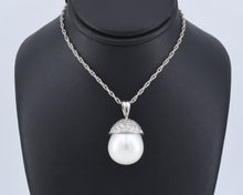 Load image into Gallery viewer, Pave Diamonds and Pearl Pendant Necklace
