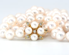 Load image into Gallery viewer, 9mm Pearl Strand Necklace With Pearl And Diamond Floral Clasp
