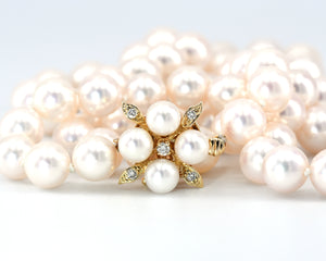 9mm Pearl Strand Necklace With Pearl And Diamond Floral Clasp