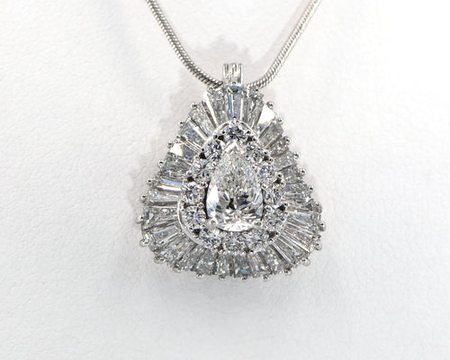 Platinum and White Gold Double Diamond Halo Necklace
