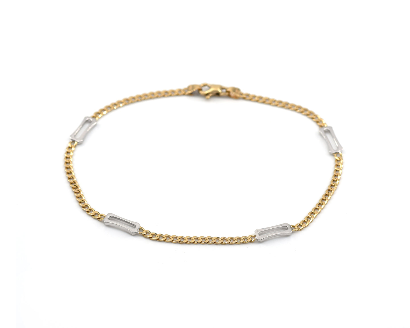 Two Toned Fancy Rectangle Link Ankle Bracelet