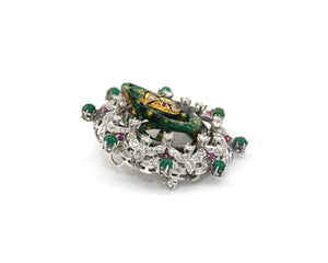 14K white gold and yellow gold, diamond, enamel, ruby, and emerald enchanting snake brooch/pendant.