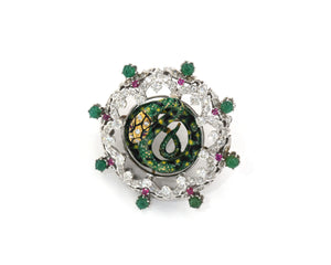 14K white gold and yellow gold, diamond, enamel, ruby, and emerald enchanting snake brooch/pendant.