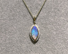 Load image into Gallery viewer, Vintage 14K yellow gold opal and seed pearl pendant necklace.
