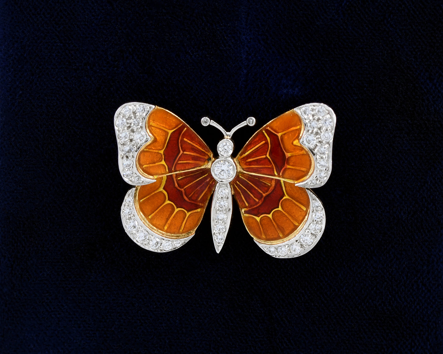 Signed Hammerman Brothers Vintage 18k Yellow Gold & Platinum Butterfly Enamel Pin