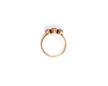 Load image into Gallery viewer, Vintage retro 14K rose gold and pink tourmaline three stone ring.

