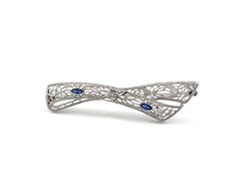 Load image into Gallery viewer, Vintage Sapphire And Diamond Filigree Ribbon Pin
