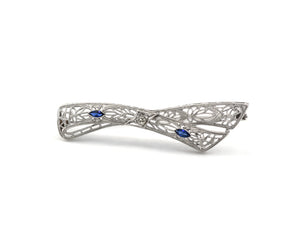 Vintage Sapphire And Diamond Filigree Ribbon Pin