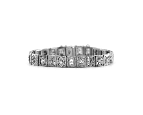Vintage White Gold Filigree Diamond Bracelet
