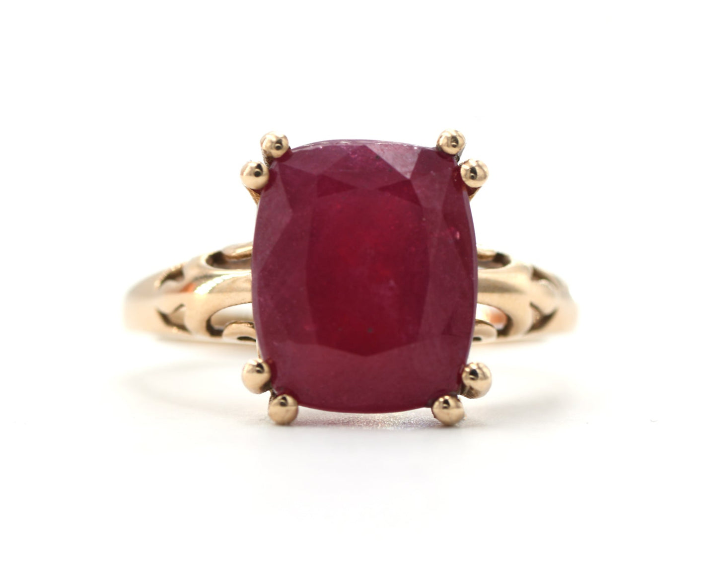 Vintage 10K Yellow Gold Cushion Ruby Ring