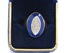 Load image into Gallery viewer, Vintage 18K Yellow Gold Pave Diamond Blue Enamel Ring
