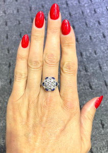 Vintage Platinum, Diamond, and Created Sapphire Cocktail Ring