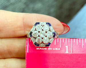 Vintage Platinum, Diamond, and Created Sapphire Cocktail Ring