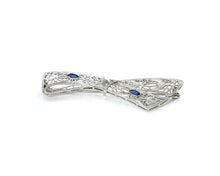 Load image into Gallery viewer, Vintage Sapphire And Diamond Filigree Ribbon Pin
