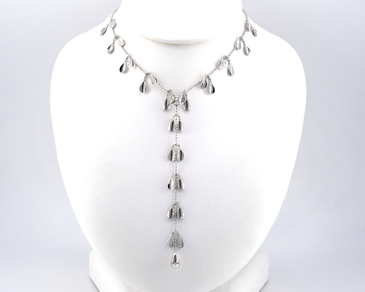 White Gold Y Teardrop Necklace