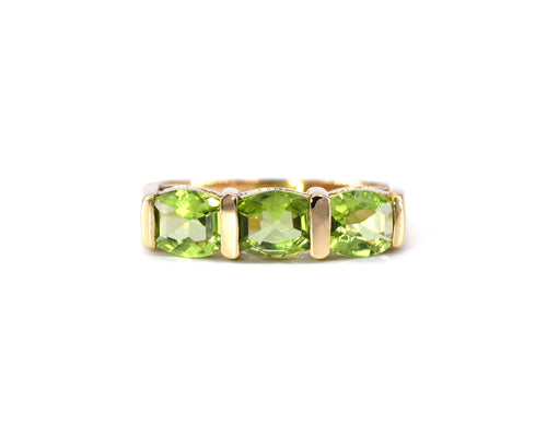 Yellow Gold Three Stone Peridot Ring