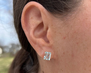 Vintage Emerald Cut Aquamarine Stud Earrings