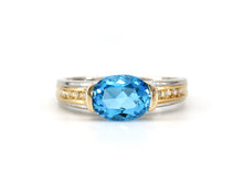 Load image into Gallery viewer, Two Tone Gold Blue Topaz And Diamond Ring
