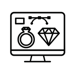 custom jewelry design icon no text in black and white incorporating a computer 