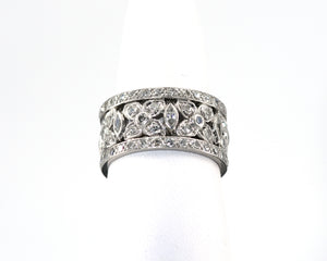 Vintage Platinum and Diamond Floral Wide Eternity Band