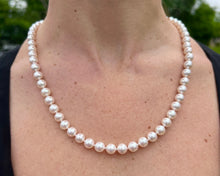Load image into Gallery viewer, 9mm Pearl Strand Necklace With Pearl And Diamond Floral Clasp
