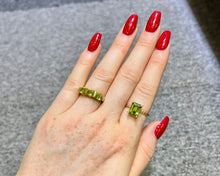 Load image into Gallery viewer, Yellow Gold Three Stone Peridot Ring
