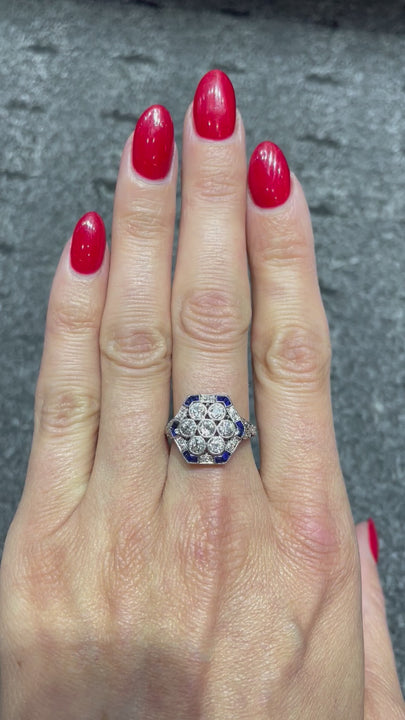 Vintage Platinum, Diamond, and Created Sapphire Cocktail Ring