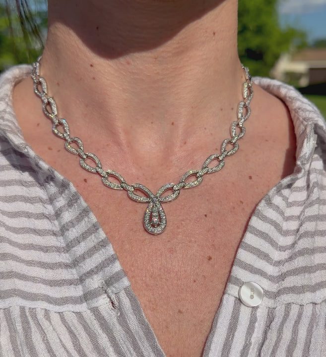 A video of Estate Open Link Diamond Collar Necklace on a neck