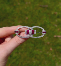 Load and play video in Gallery viewer, Vintage Signed JEC &amp; Co Ruby And Diamond Art Deco Brooch
