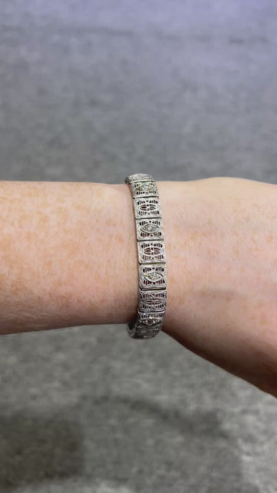 Vintage White Gold Filigree Diamond Bracelet