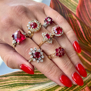 Antique yellow gold, enamel, ruby, and diamond ring. 