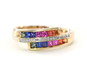 Rainbow Sapphire and Diamond Ring