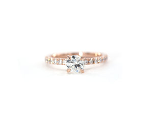14K Rose Gold Engagement Ring Set With Round Brilliant Cut GIA Certified Diamond