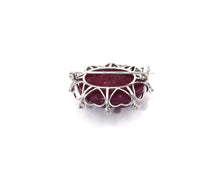 Load image into Gallery viewer, 14K White Gold Carved Ruby and Diamond Brooch
