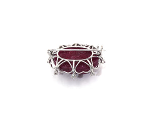 14K White Gold Carved Ruby and Diamond Brooch