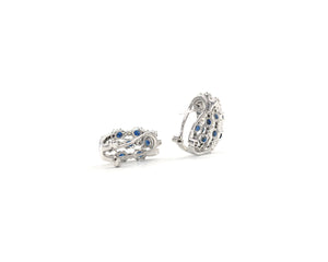 14K White Gold Earrings Set With Sapphires and Diamonds