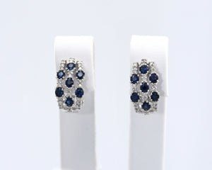 14K White Gold Earrings Set With Sapphires and Diamonds