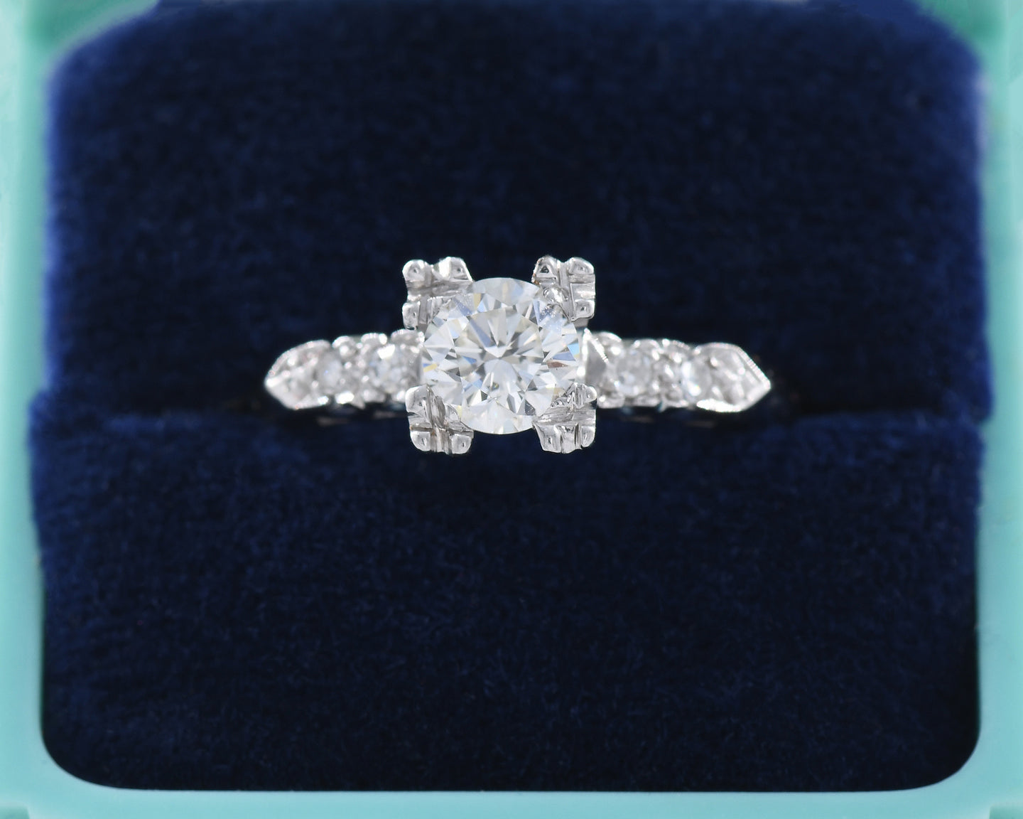 Vintage Circa 1950s 14K White Gold Diamond Engagement Ring