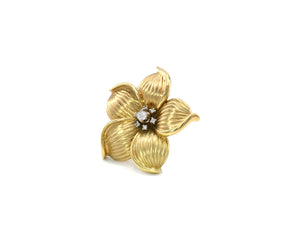 14K Yellow Gold Flower Pin/Pendant Set With Diamonds