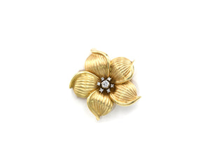 14K Yellow Gold Flower Pin/Pendant Set With Diamonds