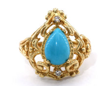 Load image into Gallery viewer, 14K Yellow Gold Ring Set With Synthetic Turquoise And Diamonds
