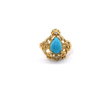 Load image into Gallery viewer, 14K Yellow Gold Ring Set With Synthetic Turquoise And Diamonds
