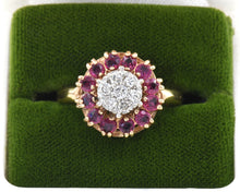 Load image into Gallery viewer, 14K yellow and white gold ring set with rubies and diamonds
