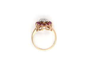 14K yellow and white gold ring set with rubies and diamonds