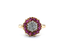 Load image into Gallery viewer, 14K yellow and white gold ring set with rubies and diamonds
