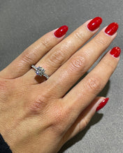 Load image into Gallery viewer, 14K white gold and diamond engagement style ring on hand.
