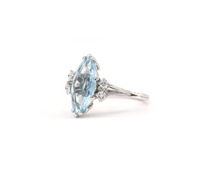 18K white gold aquamarine and diamond ring.